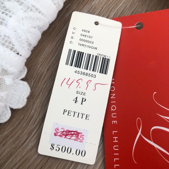 MONIQUE L HUILLIER White Lace Bell-Sleeve Tiered Bridal Party Dress 4P‎ NWT $500 - Picture 14 of 16